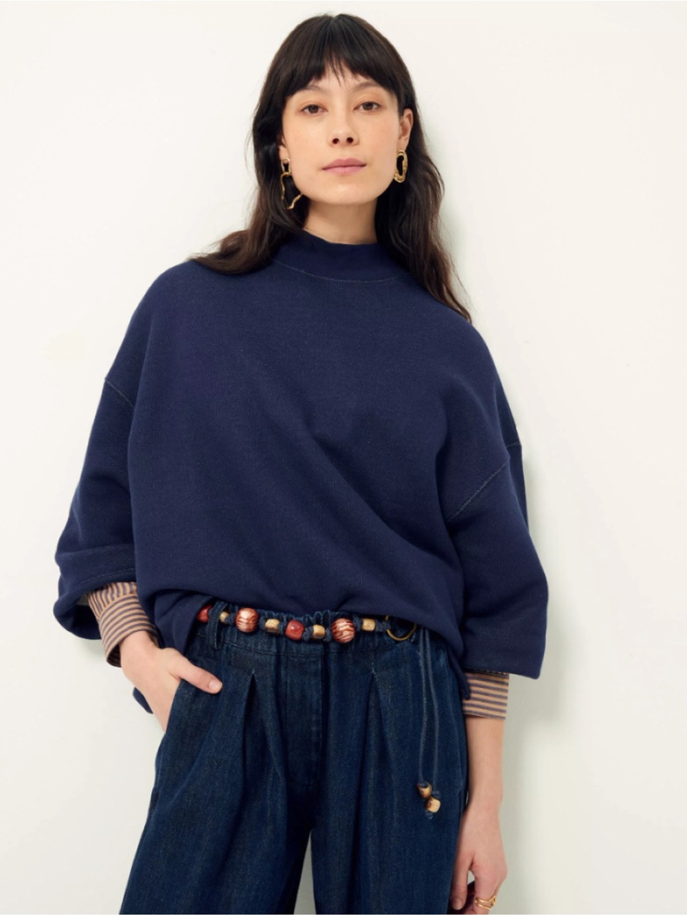 Sessun Indilo Funnel Neck Blue Cotton Sweatshirt